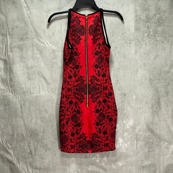B. DARLIN Juniors' Red High-Neck Sleeveless Floral Bodycon Mini Dress SZ 0 - Picture 3 of 7